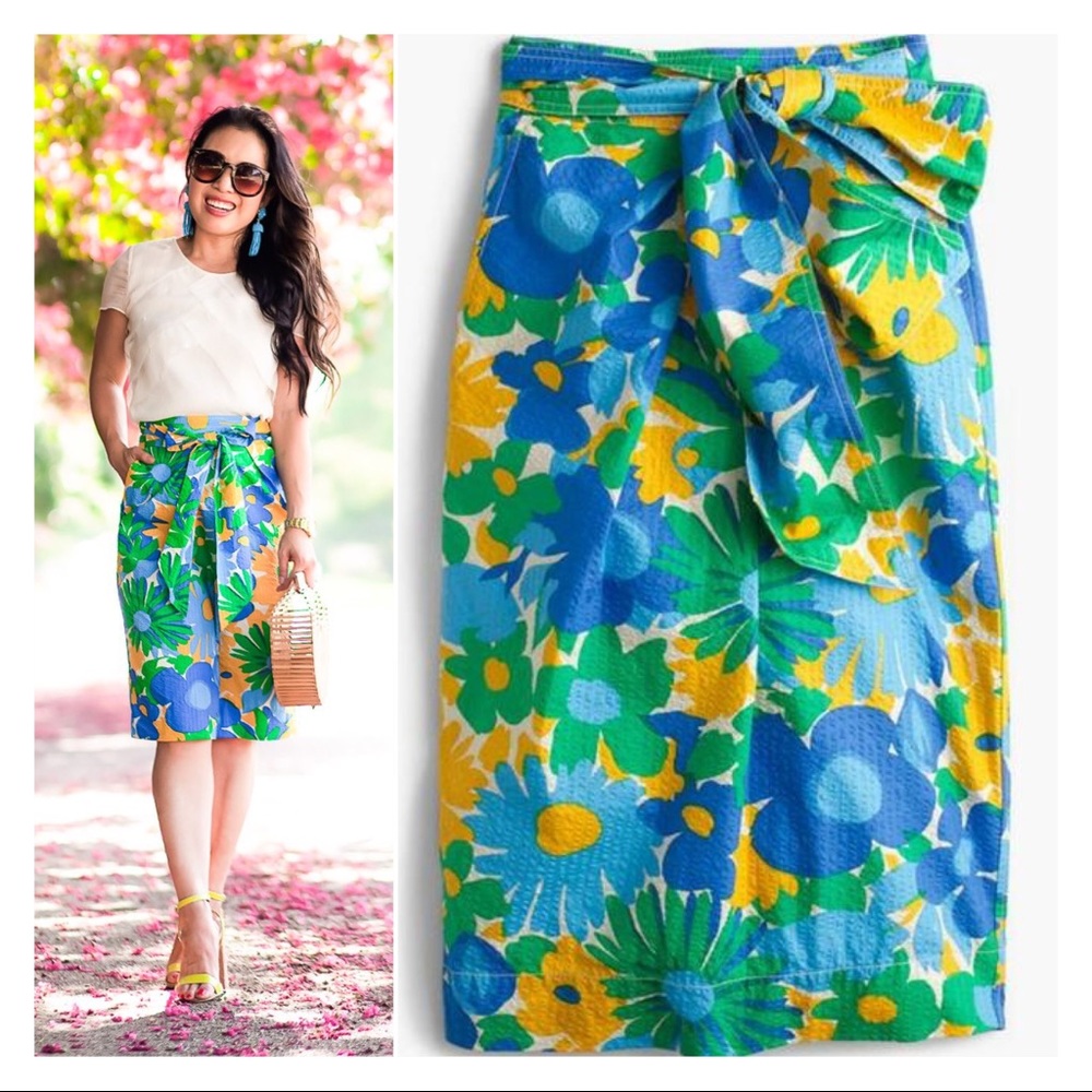 J. Crew Sash Skirt in Morning Floral Seersucker